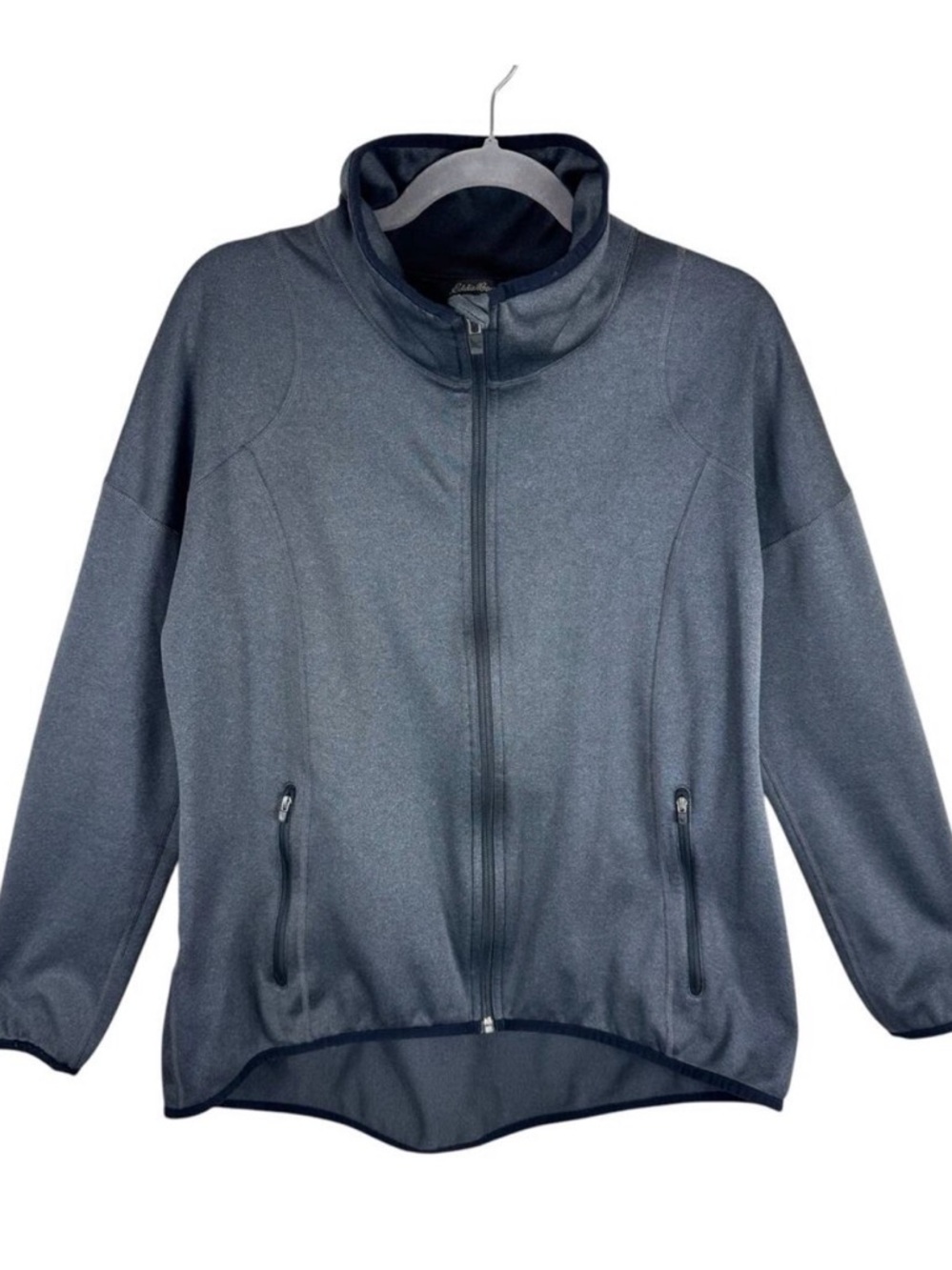 Eddie Bauer Gray Mock‎ Neck Full Zip Fleece Lined Jacket Zippered Pockets Size L